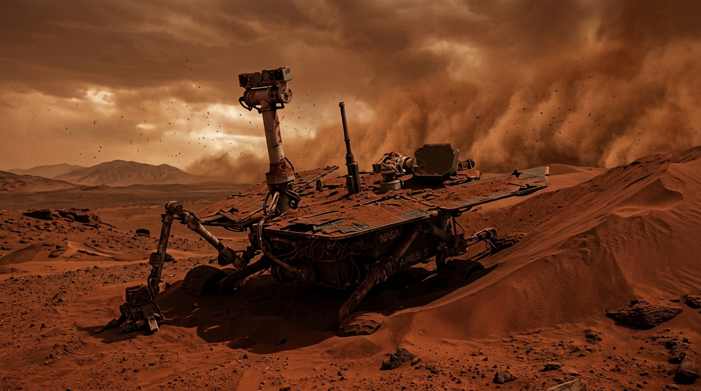 Rover ARES-5 détruit et enseveli sous les dunes martiennes