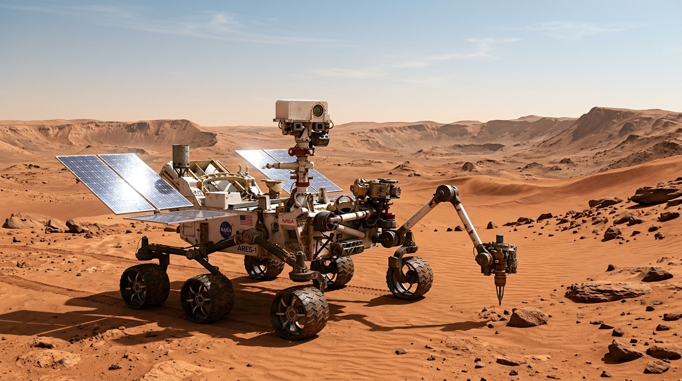 Rover ARES-5 sain et sauf sous un ciel martien dégagé